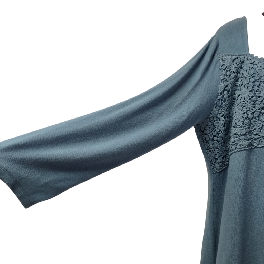Davi & Dani Women's 2XL Green Long Sleeve Floral Lace Yoke Square Neck Sweater - Picture 5 of 9